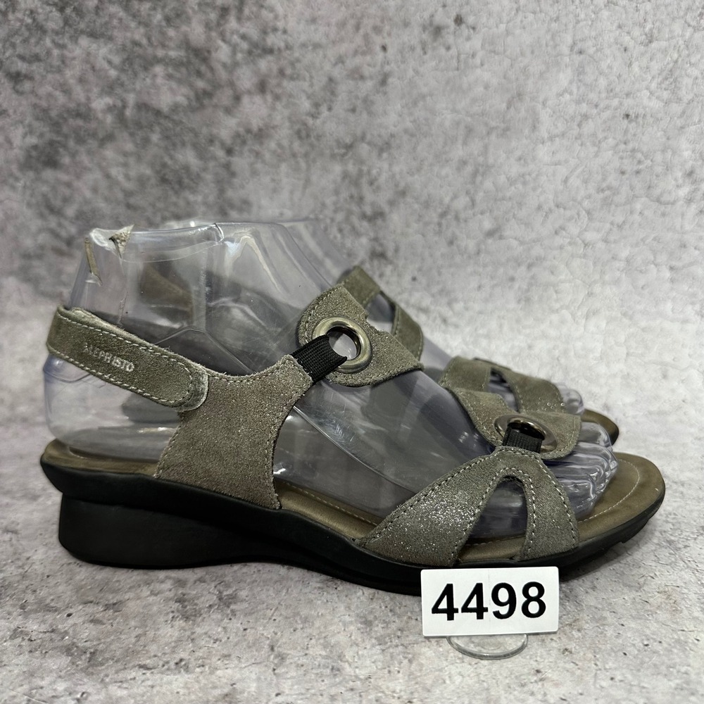 Mephisto Parfolia Wedge Sandals Womens 6 Steel Gray Iridescent Leather Strappy